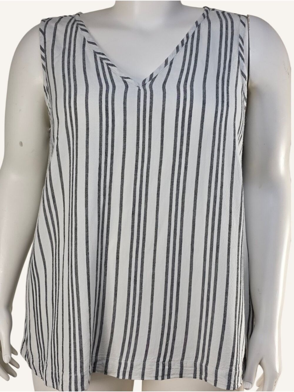 Kaffe Curve KCmille Linen Blend Stripe Tank Top 2X NWT Black Ivory V-Neck
